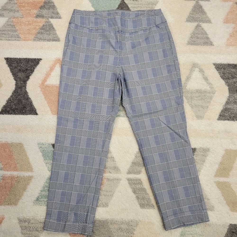 Tribal Blue Plaid Pullon Cropped Pants with Cuff Size